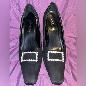 Black Women's Shoes with Rhinestone Buckle